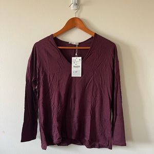 Zara Long-Sleeve Top in Burgundy